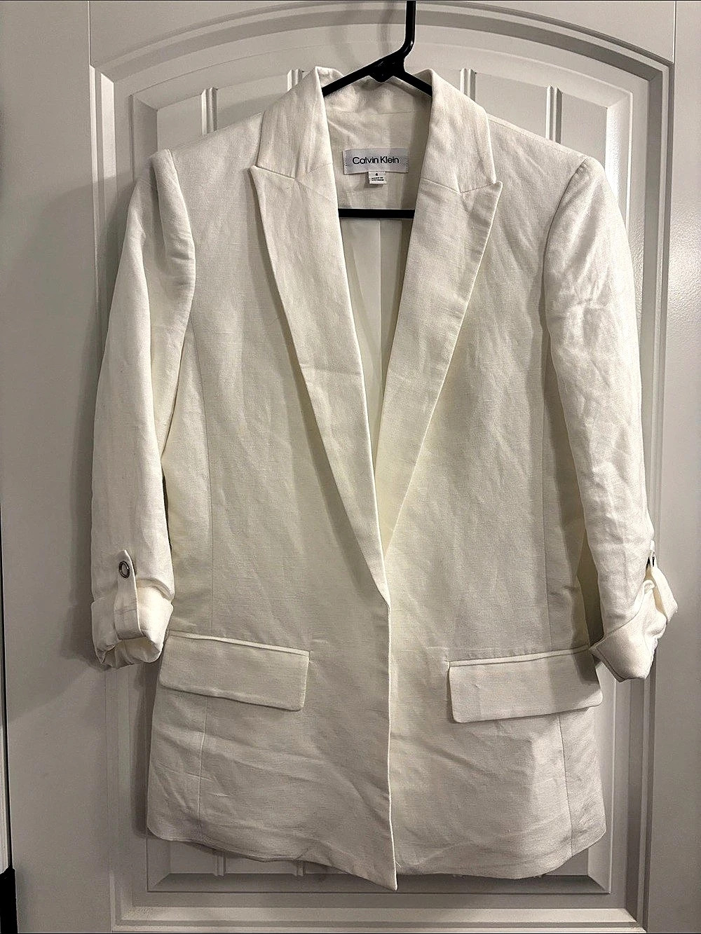 Calvin Klein Women's Linen Blend Blazer White Size 4